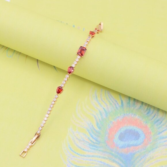 "Rose Gold Bracelet with Red Gem Accents and Round White Stones, XPBL0845 - Picture 8 of 13
